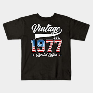 46th Birthday Patriotic Vintage 1977 USA Flag 4th of July Kids T-Shirt